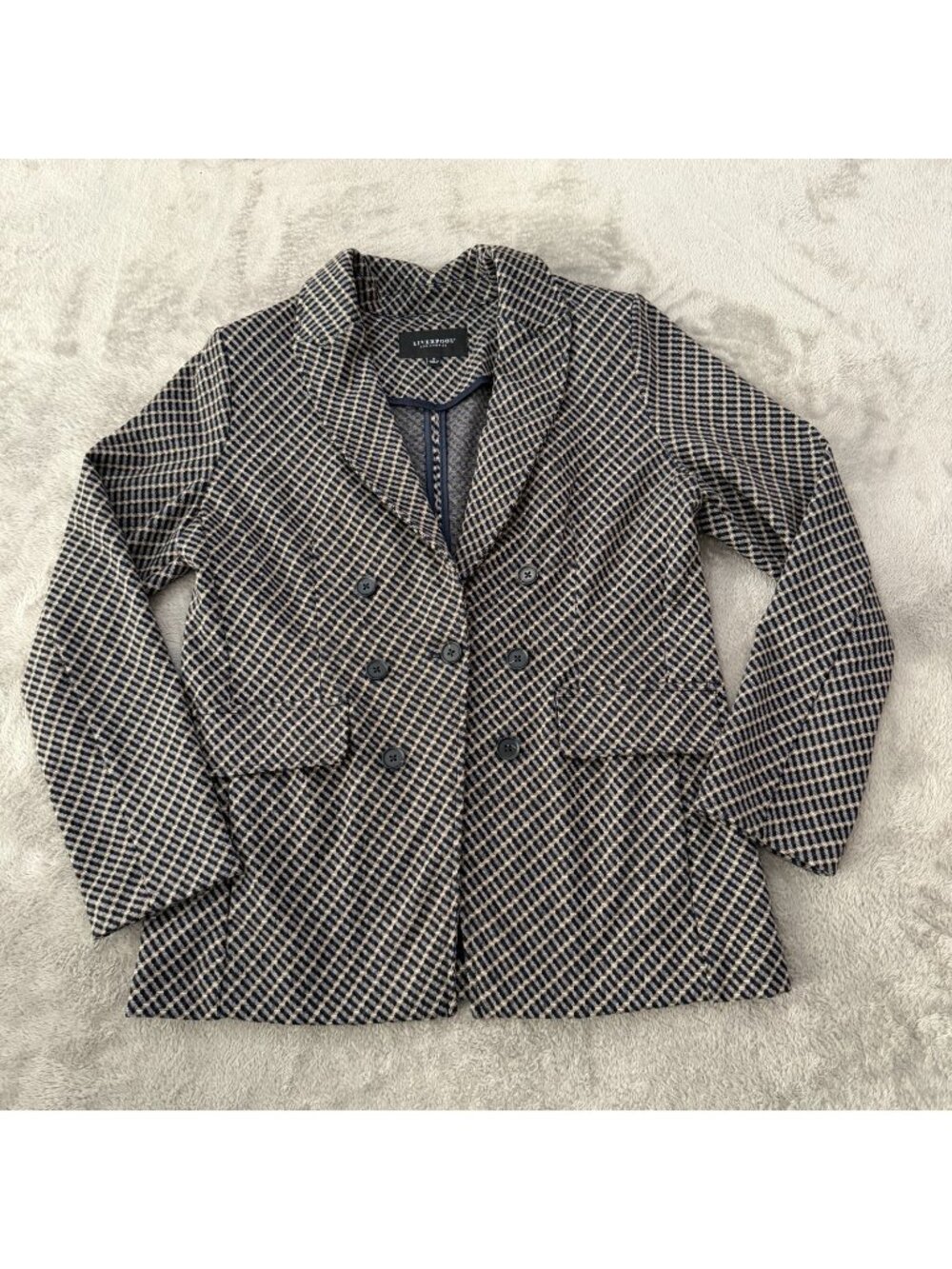 Liverpool Double Breasted Check Ponte Knit Blazer Jacket MEDIUM